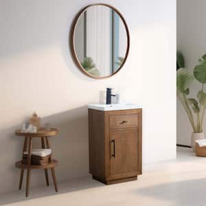 20 in. W x 15.7 in. D x 34 in. H Single Sink Bathroom Vanity in Tan with Ceramic Top in White