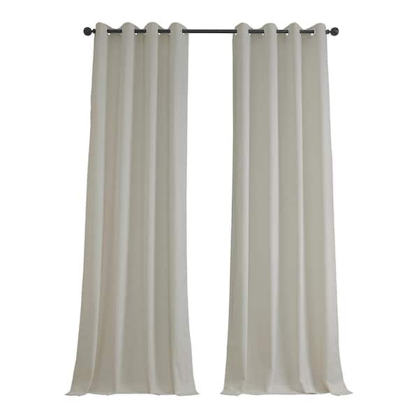 Exclusive Fabrics & Furnishings Ivory Lounge Embossed Grommet Velvet Curtains 50 in. W x 108 in. L Room Darkening Curtain (Single Panel)