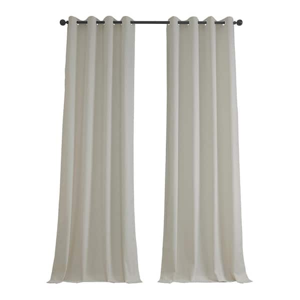 Exclusive Fabrics & Furnishings Ivory Lounge Embossed Grommet Velvet Curtains 50 in. W x 120 in. L Room Darkening Curtain (Single Panel)