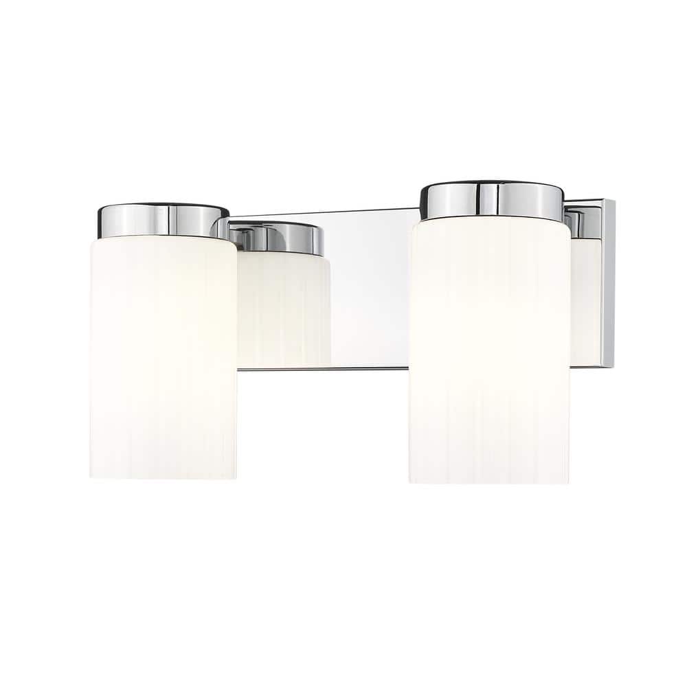 Burk 13.75 in. 2-Light Chrome Vanity-Light with Matte Opal Glass Shade