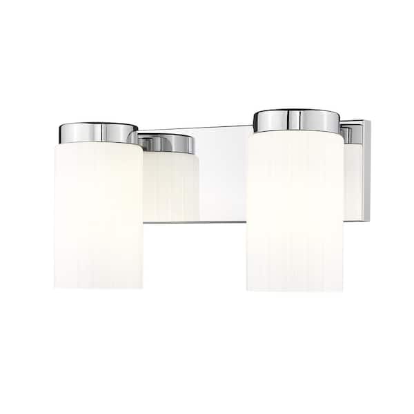 Unbranded Burk 13.75 in. 2-Light Chrome Vanity-Light with Matte Opal Glass Shade
