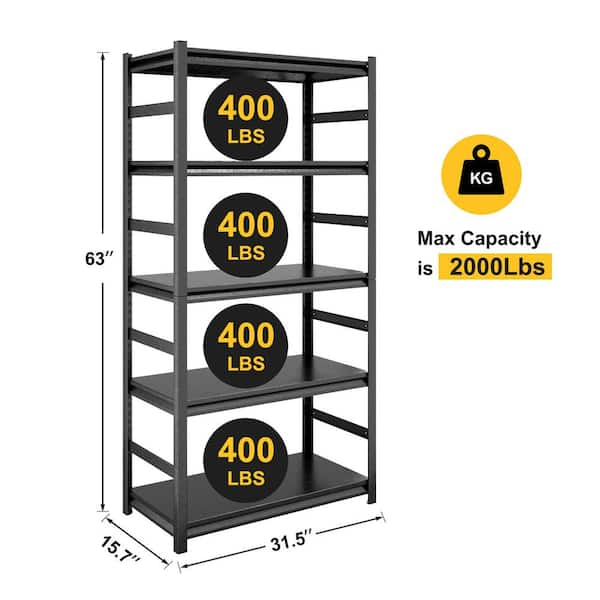 ABORON 1/2/3/4 Pcs Storage Shelves,5 Tier Adjustable Garage Storage Shelving,  Heavy Duty Metal Storage Utility Rack Shelf Unit for Warehouse Pantry  Closet Kitchen, 36 x 16 x 72 