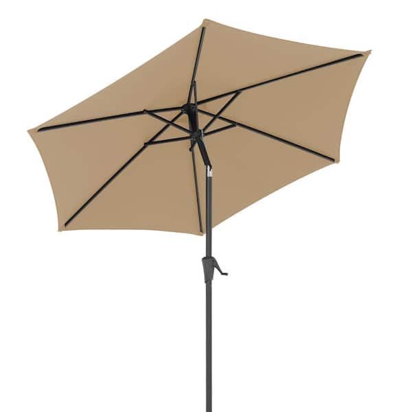 Freestyle 7.5 ft. Patio Umbrella Outdoor Table Market Umbrella with Push Button Tilt and Crank, 6-Ribs in Beige