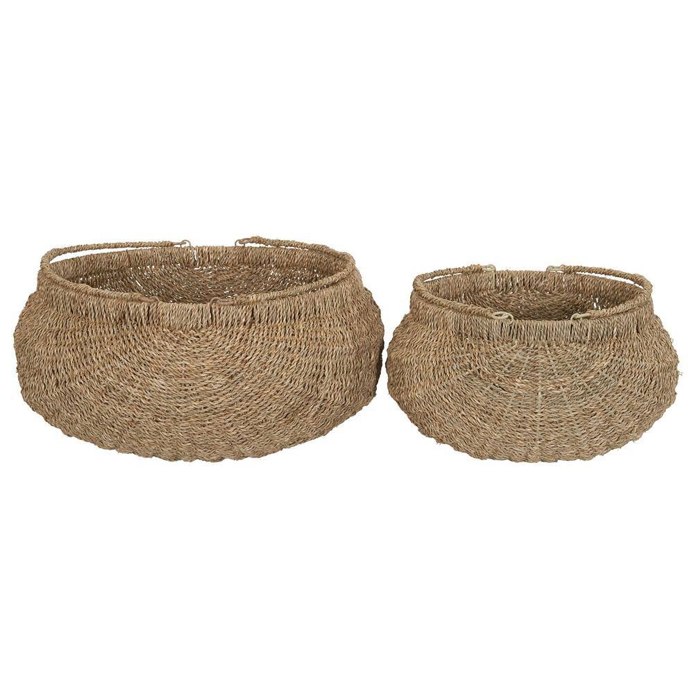 Natural Seagrass Handwoven Storage Baskets with Handles, Set of 2
