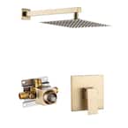 1-Spray Patterns with 2.5 GPM 10 in. Wall Mount Square Shower Head in Golden Brush (Valve Included)