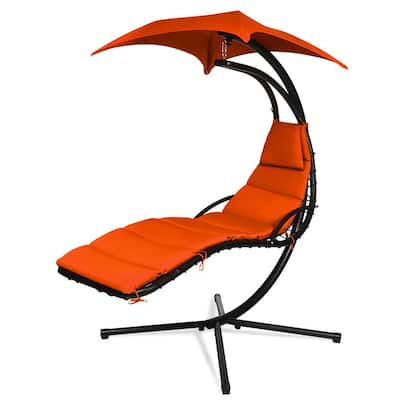 Patio Hammock Swing Chair Hanging Chaise with Cushion Pillow Canopy Orange