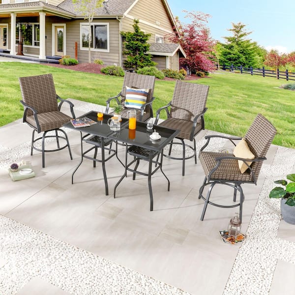 Patio Festival 6-Piece Wicker Bar Height Outdoor Dining Set