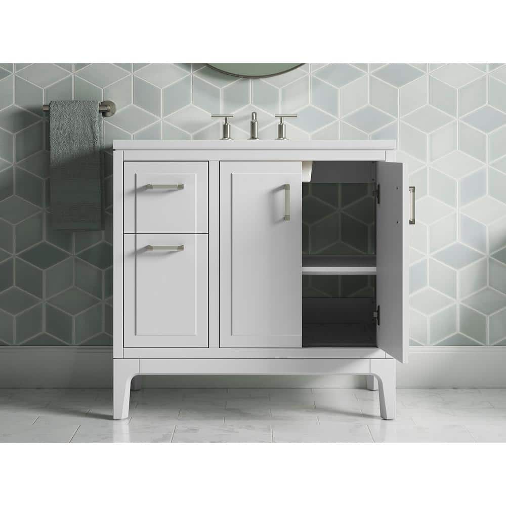 Seer 36-Inch White Mahogany Bathroom Vanity Set with Quartz Top