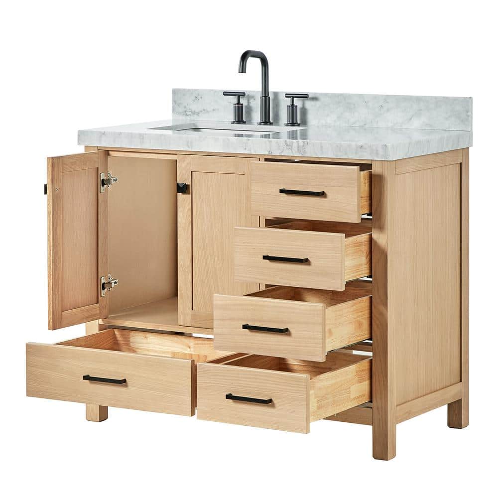 Cambridge 42'' Oak Freestanding Bathroom Vanity with Carrara Marble Top