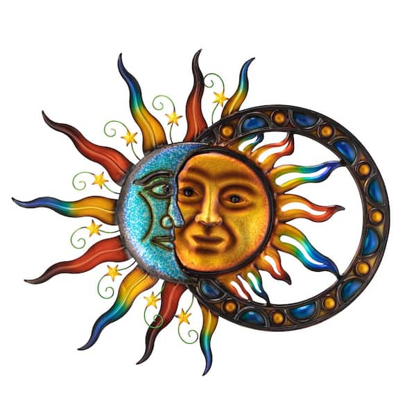 Glitzhome 33.5 in. L Metal Sun and Moon Wall Decor