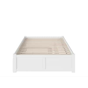 Concord White Solid Wood Frame Queen Platform Bed with Twin XL Roll Out Under Bed Trundle