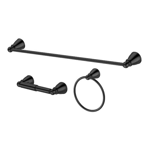 Glacier Bay Lisbon 3-Piece Bath Hardware Set with Towel Ring, Toilet Paper Holder and 24 in. Towel Bar in Matte Black
