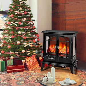 25 in. Freestanding Iron Electric Fireplace Heater Stove with Realistic Flame effect 1400-Watt in Black