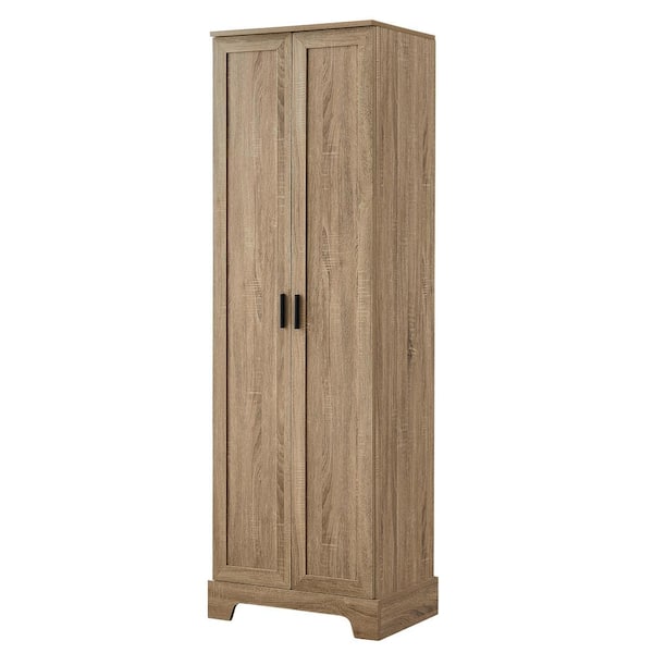 23.3 in. W x 16.9 in. D x 71.2 in. H Brown Linen Cabinet with Two Doors, Adjustable Shelf, MDF Board