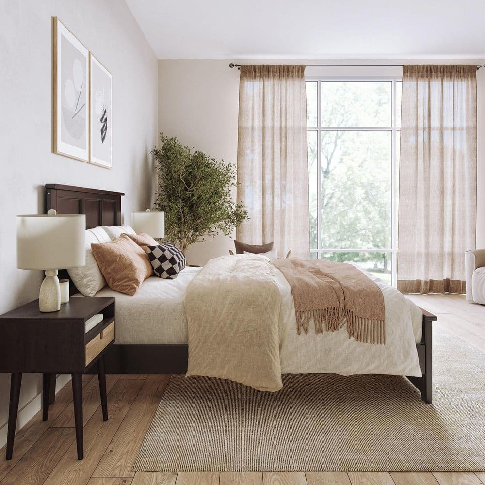 Charlotte Espresso Full Solid Wood Platform Bed with Headboard
