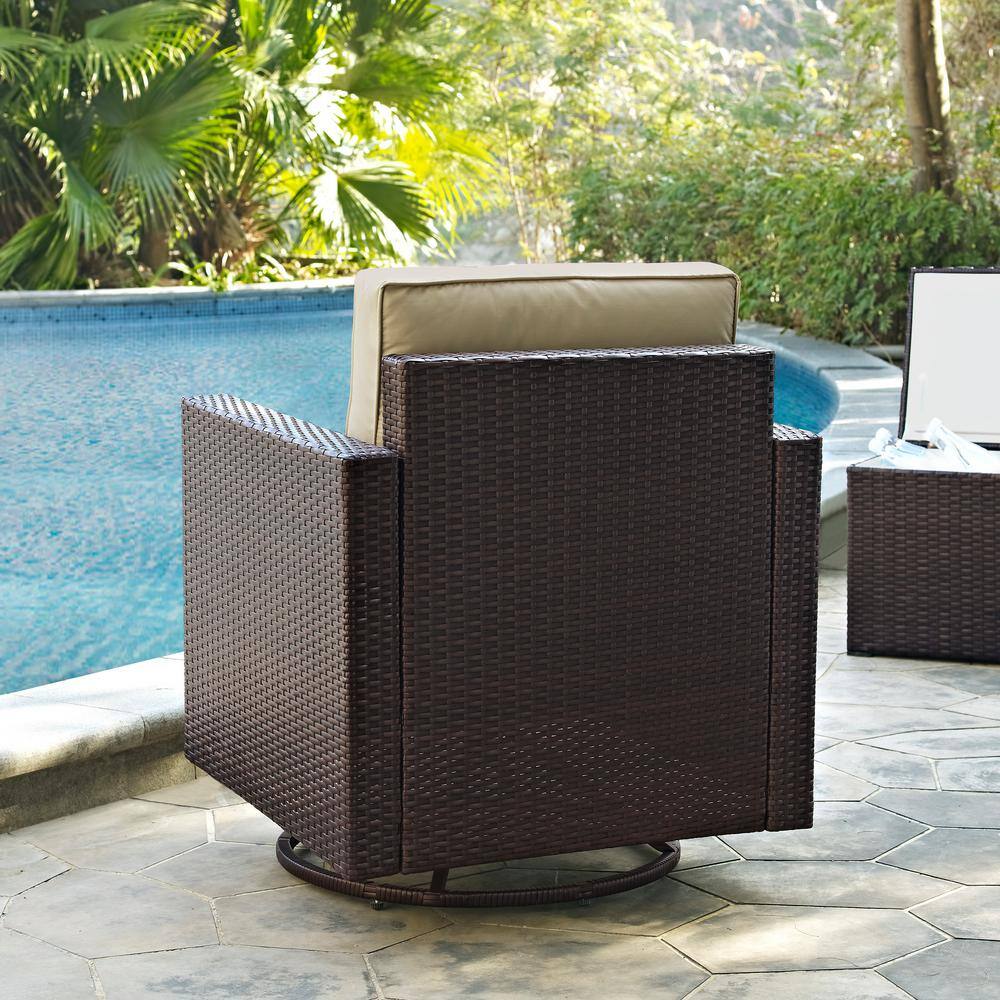 Palm Harbor Brown Wicker Swivel Rocker Chair with Sand Cushions