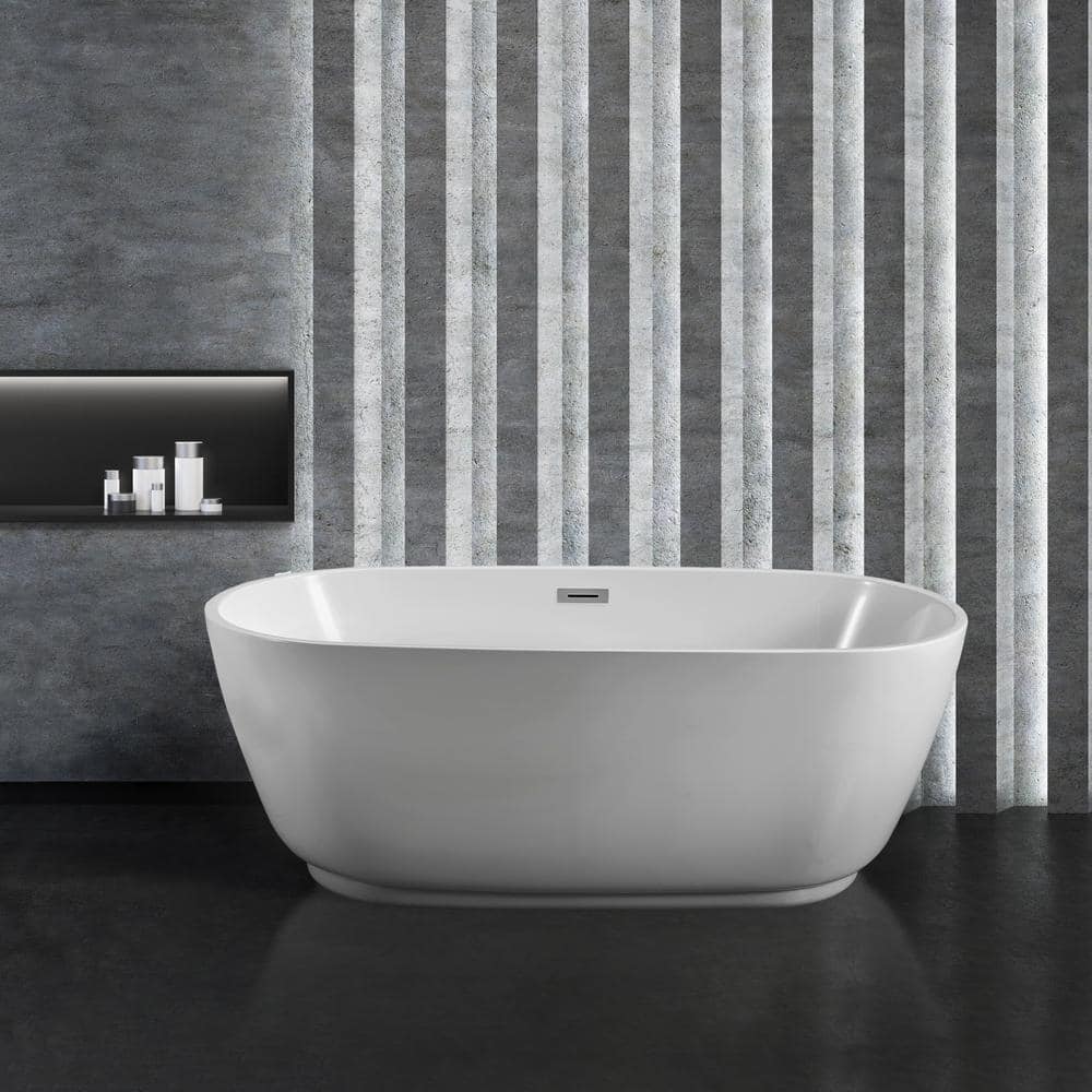 71'' White Glossy Acrylic Freestanding Soaking Bathtub
