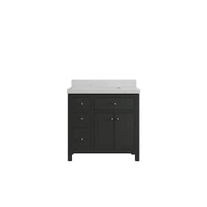 Sonoma 36 in. W x 22 in. D x 36 in. H Single Sink Bath Vanity Center in Black Top with 2" Carrara Marble Top