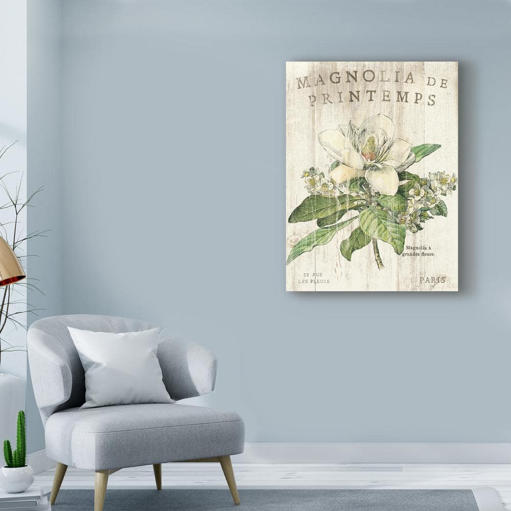 Magnolia De Printemps Floral Canvas Wall Art in Floater Frame
