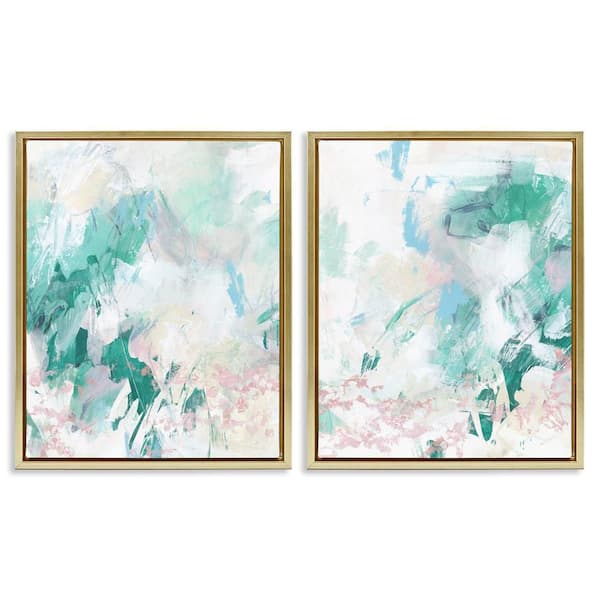 Stupell Industries Abstract Splatter Green Detail by June Erica Vess 2 Pieces Gold Floater Frame Abstract Graphic Art Print 21 in. x 17 in.