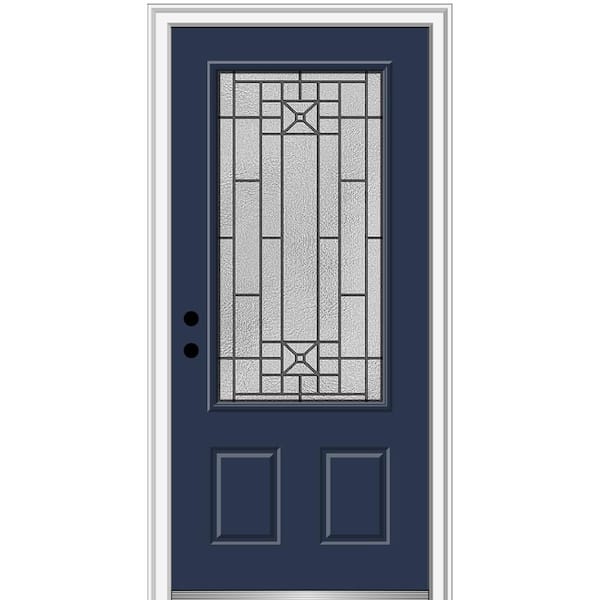 MMI Door 36 in. x 80 in. Courtyard Right-Hand 3/4-Lite Decorative Painted Fiberglass Smooth Prehung Front Door, 4-9/16 in. Frame