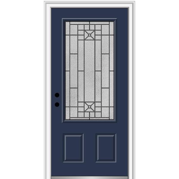 MMI DOOR 36 in. x 80 in. Courtyard Right-Hand 3/4 Lite Decorative Painted Fiberglass Smooth Prehung Front Door, 4-9/16 in. Frame
