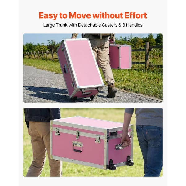SKYSHALO Set of 2 Metal Storage Trunks, Wooden Boxes with 32.13 in