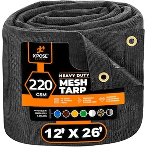 Heavy-Duty Mesh Tarp 12 ft. x 26 ft. Multi-Purpose Black Protective Cover with Air Flow