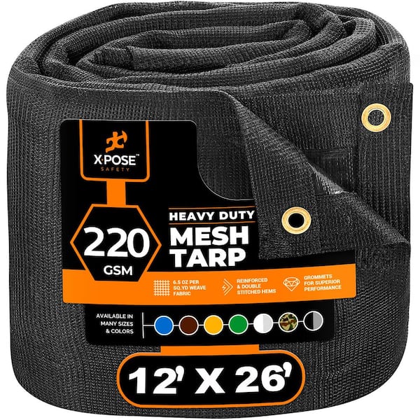 XPOSE SAFETY Heavy-Duty Mesh Tarp 12 ft. x 26 ft. Multi-Purpose Black Protective Cover with Air Flow