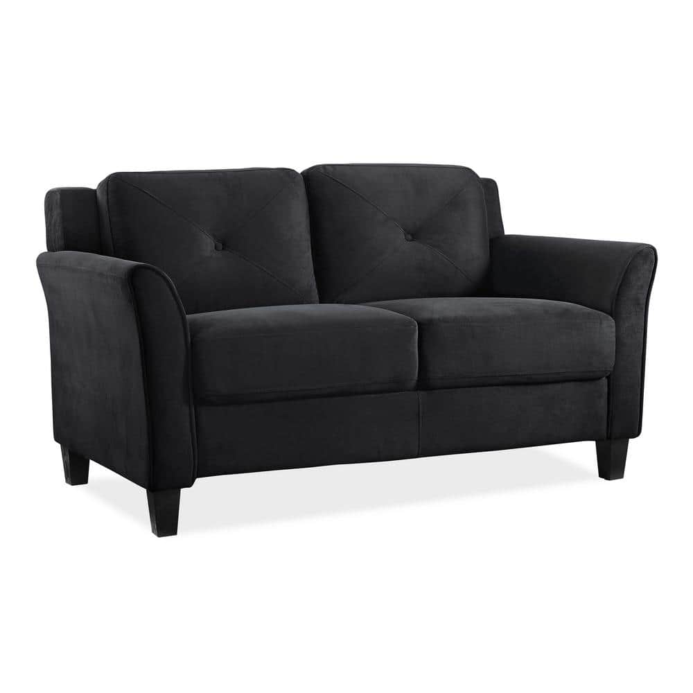 Harvard 58" Black Tufted Microfiber Loveseat with Flared Arms