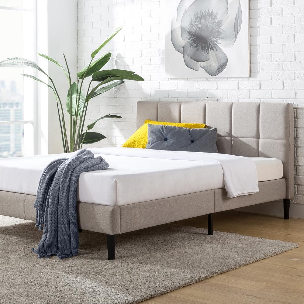 Zinus Lottie Beige Full Upholstered Platform Bed Frame With Short ...