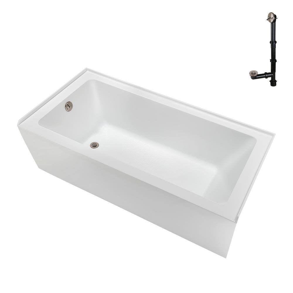 66 in. x 32 in. Soaking Acrylic Alcove Bathtub with Left Drain in Glossy White, External Drain in Brushed Nickel price history on PriceWatchPro