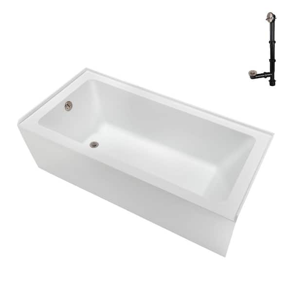 Streamline 66 in. x 32 in. Soaking Acrylic Alcove Bathtub with Left Drain in Glossy White, External Drain in Brushed Nickel