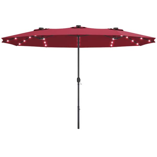 FORCLOVER 15 ft. Market Patio Umbrella with LED Lights without Weight Base in Wine