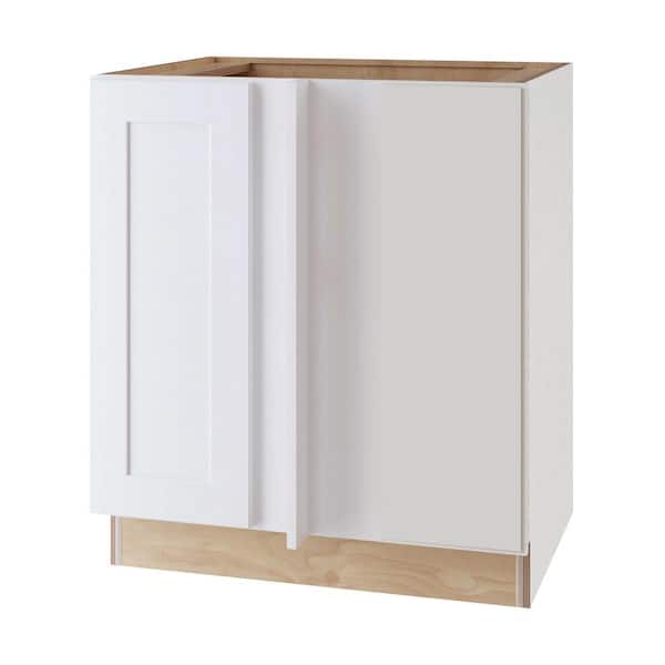 Home Decorators Collection Newport 30 in. W x 24 in. D x 34.5 in. H Assembled Plywood Blind Base Kitchen Cabinet in Pacific White with Soft Close R