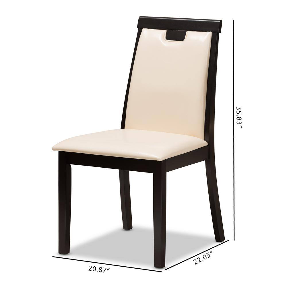Evelyn Beige Faux Leather and Dark Brown Wood Dining Chairs
