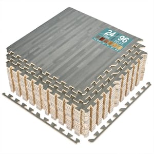96 sq. ft. Wood Grain Floor Tiles 24 in. x 24 in. Gray Interlocking Square EVA Foam Mats