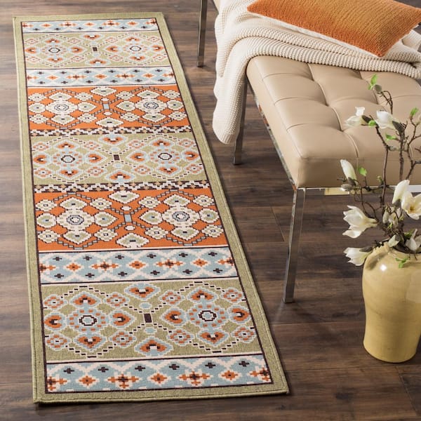 Veranda Green/Terracotta 2 ft. x 8 ft. Border Indoor/Outdoor Patio  Runner Rug