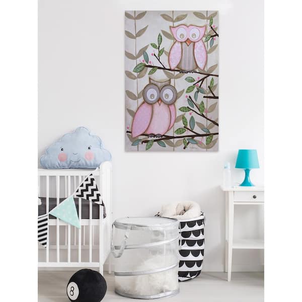 Unbranded 24 in. H x 16 in. W "2 Pink Owls" by Reesa Qualia Printed Canvas Wall Art