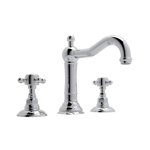 ROHL Acqui 8 in. Widespread Double-Handle Bathroom Faucet with Drain Kit Included in Polished Chrome