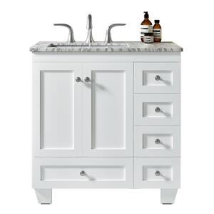 Happy 30 in. W x 18 in. D x 34 in. H Vanity in White with White Carrara Marble Top with White Basin