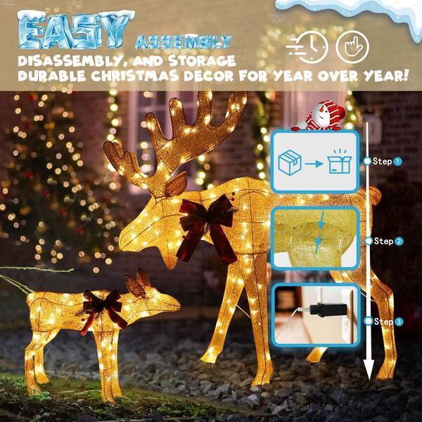 48 in. 2-Piece Gold Outdoor Moose Christmas Yard Decorations with