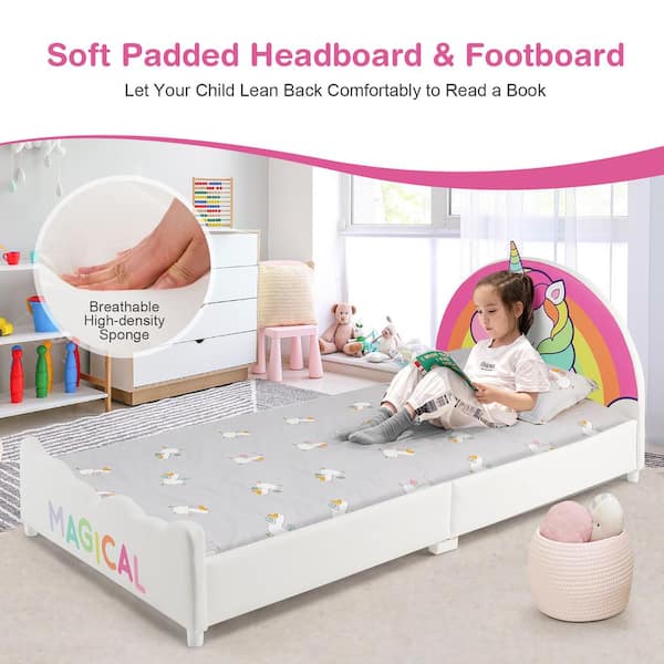 Children Twin Size Upholstered Platform Single Bed | Costway