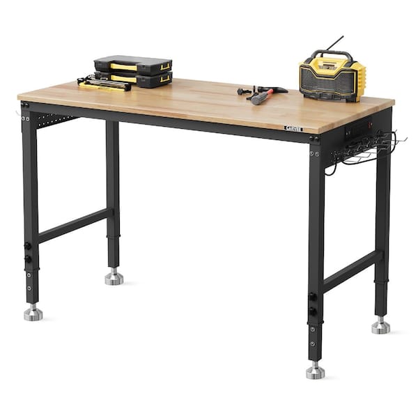 Heavy Duty Adjustable Workbench with ETL Outlets, 2000 lb Capacity, Rubberwood Top for Garage Organization