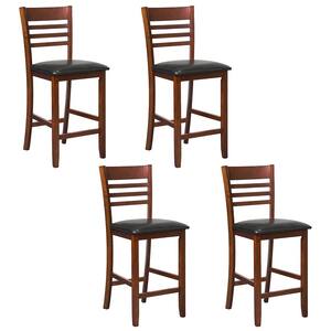 Black and Walnut Counter Height Bar Chair Set of 4 with Backrest Padded Seat Rubber Wood Frame