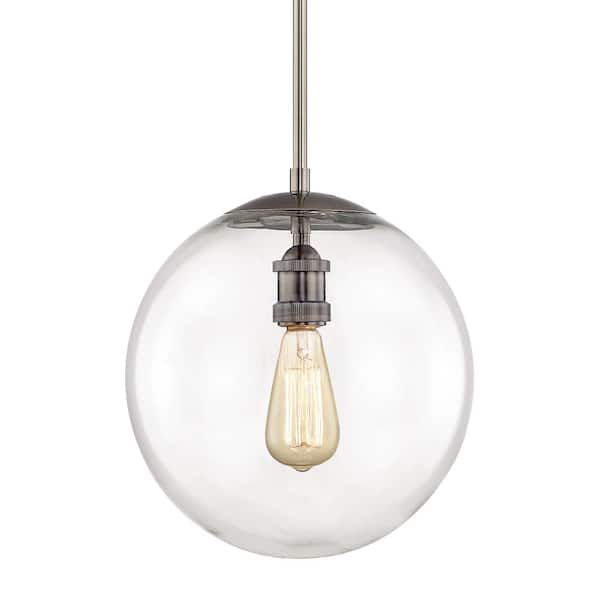 Home Decorators Collection 12 in. 1-Light Historic Nickel Globe Pendant Vintage Bulb Included