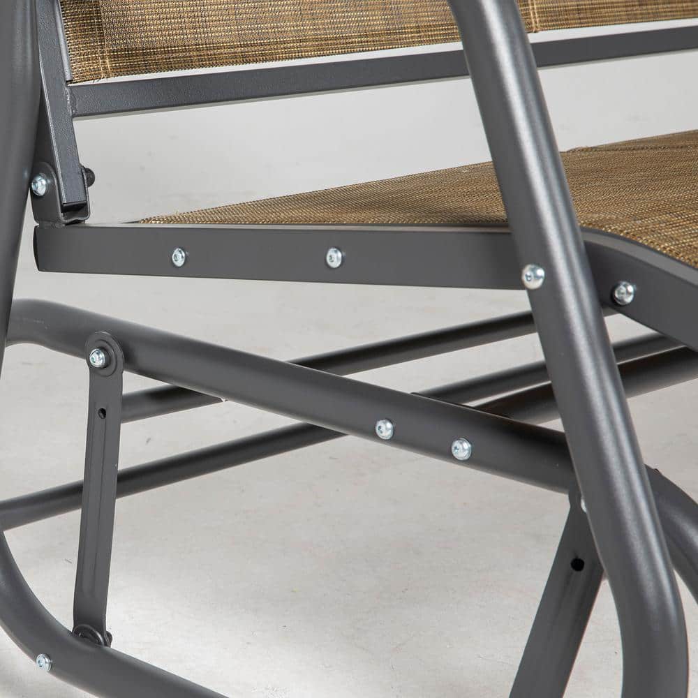 Light Brown Mesh Fabric Outdoor Glider Bench for Three