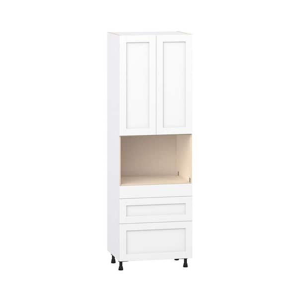 Milton 30 in. W x 24 in D x 94.5 in H Assembled Shaker Microwave Pantry Kitchen Cabinet in Bright White with 3 Drawers