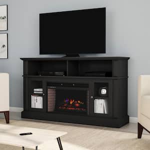 59 in. Freestanding Console Electric Fireplace TV Stand in Woodgrain Black
