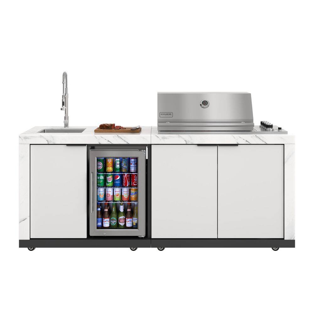 4-Burner Propane and NG Grill Island 90 in. Outdoor Kitchen, with Stone Counter, Sides and Cabinets, SS Sink in White price history on PriceWatchPro